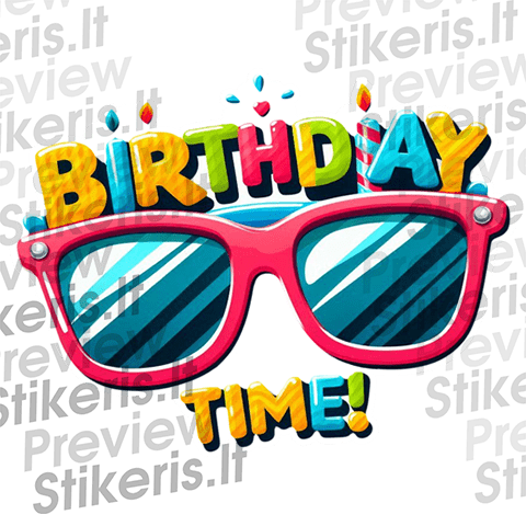 Lipdukas Gimtadienio akiniai su užrašu "Birthday Time!" 2 Lipdukas Gimtadienio akiniai su užrašu "Birthday Time!" 2 - Stikeris