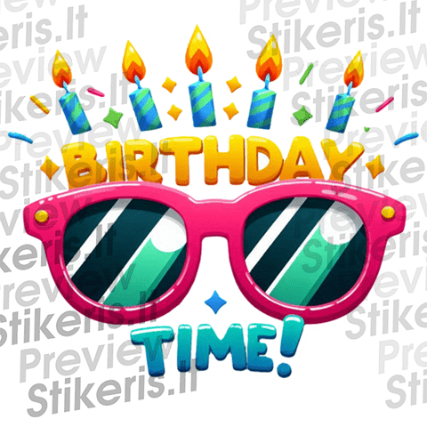 Lipdukas Gimtadienio akiniai su užrašu "Birthday Time!" Lipdukas Gimtadienio akiniai su užrašu "Birthday Time!" - Stikeris